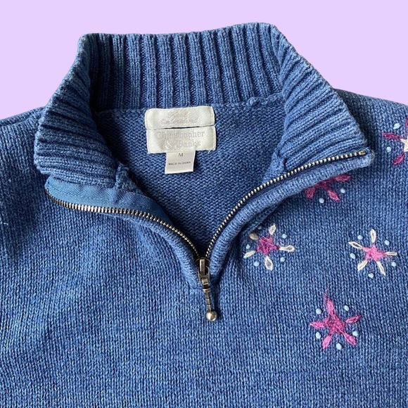 Vintage 90s Christopher & Banks Blue Embroidered Floral Knit Pull Over Sweater🔥 - Picture 2 of 2